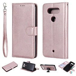 Wewoo Housse Coque Pour LG G8 ThinQ Solid Color Horizontal Flip de protection avec support et fentes cartes et portefeuille et cadre photo et lanière or rose