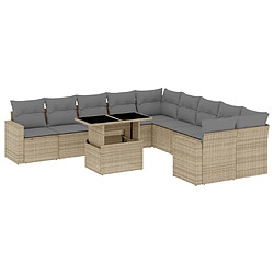 vidaXL Salon de jardin 11 pcs avec coussins beige résine tressée