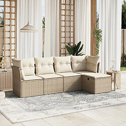 Maison Chic Salon de jardin avec coussins 5 pcs, Ensemble Tables et chaises de jardin,, Ensemble Tables et chaises de jardin, beige résine tressée -GKD749107