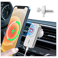 Chrono Support de chargeur de voiture magnétique sans fil 15W pour iPhone 12/12 Pro/12 Mini/12 Pro Max, chargeur de support de voiture à évent à étalonnage automatique - Compatible avec le chargement magnétique Mag-Safe (Blanc)