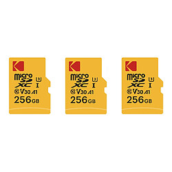 Pack de 3 KODAK Cartes Mémoire Micro SD - 256GB, Classe 10, Haute Performance, avec Adaptateur - Noir