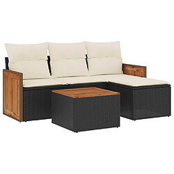 vidaXL Salon de jardin 5 pcs avec coussins noir résine tressée