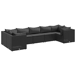 vidaXL Salon de jardin 7 pcs avec coussins Noir Résine tressée