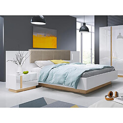 Vente-Unique Lit coffre avec chevets 160 x 200 cm - Avec LEDs - Blanc et naturel + Matelas - MURARI