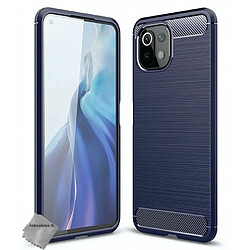 Htdmobiles Coque silicone gel carbone pour Xiaomi Mi 11 Lite 5G NE + film ecran - BLEU FONCE