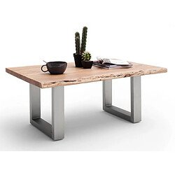 Pegane Table basse en bois d'acacia massif naturel et acier inoxydable - L.110 x H.45 x P.70 cm