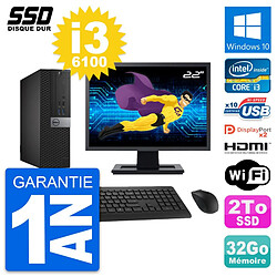 PC Dell 7040 SFF Ecran 22" Intel i3-6100 RAM 32Go SSD 2To HDMI Windows 10 Wifi - Occasion