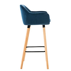 Acheter Decoshop26 Tabouret de bar lounge x1 design scandinave assise en velours bleu pieds en bois repose-pieds en métal 10_0004913