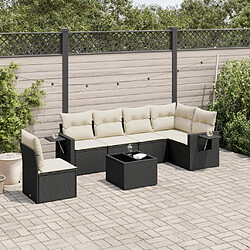 vidaXL Salon de jardin 7 pcs avec coussins noir résine tressée