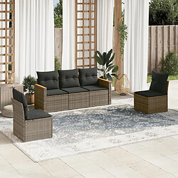 vidaXL Salon de jardin 5 pcs avec coussins gris résine tressée