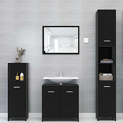 Maison Chic Ensemble de 4 meubles de salle de bain,Armoire rangement + miroir Noir Aggloméré -MN40637