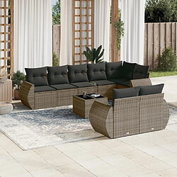 Maison Chic Salon de jardin 9 pcs avec coussins | Ensemble de Table et chaises | Mobilier d'Extérieur gris résine tressée -GKD71871