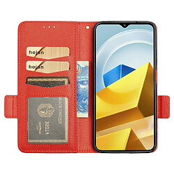 Etui en PU texture litchi, fermoir magnétique double avec support pour votre Xiaomi Poco M5 4G - rouge