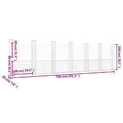 vidaXL Panier de gabion en forme de U avec 7 poteaux Fer 740x20x200 cm pas cher