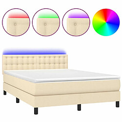 Sommier à lattes LED,Cadre à lattes de lit avec matelas pour Adulte Crème 140x190 cm Tissu -MN82657