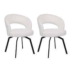 Vente-Unique Lot de 2 chaises pivotantes en tissu texturé et métal noir - Crème - MILEANE