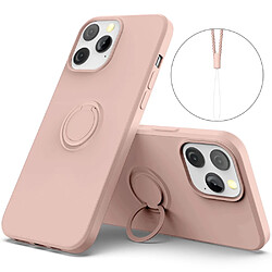 Coque en silicone facile à nettoyer avec béquille réglable et sangle rose pour votre Apple iPhone 13 Pro 6.1 pouces