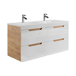 Avis Vente-Unique Meuble de salle de bain suspendu avec vasque à encastrer - Coloris naturel et blanc - 120 cm - ARUBA