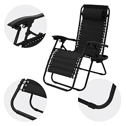 Acheter ML-Design Chaise longue bain de soleil noir acier/tissu avec appui-tête et porte-boisson