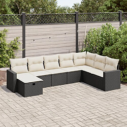 vidaXL Salon de jardin 8 pcs avec coussins noir résine tressée