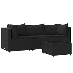 vidaXL Salon de jardin 4 pcs avec coussins Noir Résine tressée