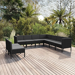 vidaXL Salon de jardin 9 pcs avec coussins Résine tressée Noir