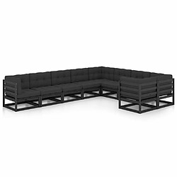 Maison Chic Salon de jardin 9 pcs + coussins - Mobilier/Meubles de jardin - Table et chaises d'extérieur noir bois de pin massif -MN45158