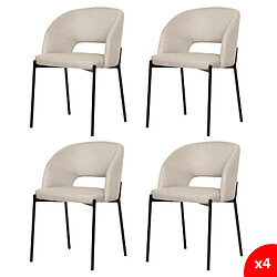 Secury-T Lot de 4 chaises de salle à manger tissus beige - pieds en métal noir - KRISTEN