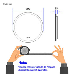 EMKE Miroir salle de bain rond avec éclairage avec Interrupteur tactile, Anti-buée, 3 Couleurs de lumière, Dimmable, Fonction mémoire, 80cm diamètre pas cher