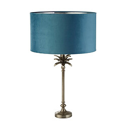 Searchlight Lampe de table en nickel antique, abat-jour en velours bleu sarcelle