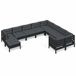 Maison Chic Salon de jardin 10 pcs + coussins - Mobilier/Meubles de jardin - Table et chaises d'extérieur Noir Bois de pin -MN16227