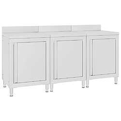 Helloshop26 Table de travail commerciale avec armoire 180 x 60 x 96 cm acier inoxydable 02_0001901