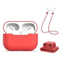 Wewoo Coque Pour AirPods Pro Étui de protection écouteurs en silicone 3 1 + Boucle d'écouteurs + Ensemble de cordes anti-perte rouge