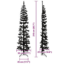 vidaXL Demi sapin de Noël artificiel mince avec support Noir 210 cm pas cher