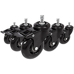 Hjh Office 5x roulettes pour sols durs ROLO SKATE 11mm / 75 mm avec frein noir (lot de 5)