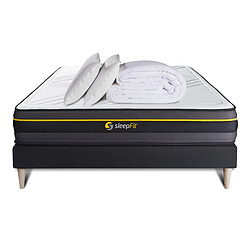 Sleepfit Pack prêt à dormir 160x200 matelas ACTIVE + sommier kit noir + 2 oreillers mémoire de forme 60x40cm + Couette Percale 260x240cm