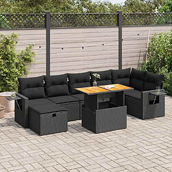 vidaXL Salon de jardin 5 pcs avec coussins noir résine tressée acacia