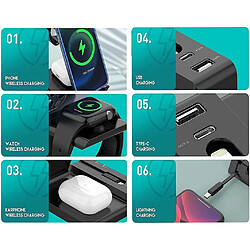 Acheter Chrono Chargeur sans fil, station d'accueil de charge sans fil 6 en 1, station de charge rapide 15 W compatible pour iPhone 8/8P/X/11/12 Series/Air Pods 2/Pro Android Phone Apple Watch 1/2/3/4/5/6/ SE,(noir)