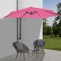 Decoshop26 Parasol mural pour balcon terrasse avec mât inclinable 3m polyester aluminium/acier 9kg couleur rose 04_0005637