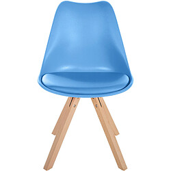 Decoshop26 Chaise de salle à manger x1 style scandinave assise en plastique bleu et pieds carrés en bois clair 10_0001457