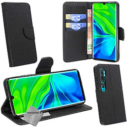 Htdmobiles Housse etui portefeuille avec coque intérieure en silicone pour Xiaomi Mi Note 10 + film ecran - NOIR / NOIR