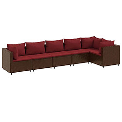 vidaXL Salon de jardin 6 pcs avec coussins Marron Résine tressée