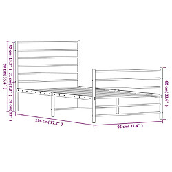 vidaXL Cadre de lit métal sans matelas avec pied de lit blanc 90x190cm pas cher