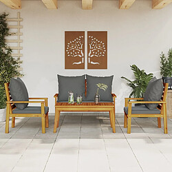 Maison Chic Ensemble de 4 Tables et chaises d'extérieur avec coussins,Salon de jardin Bois d'acacia solide -GKD756408