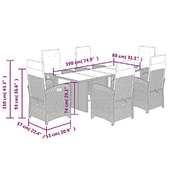 vidaXL Ensemble à manger de jardin coussins 7pcs Noir Résine tressée pas cher