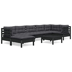 Maison Chic Salon de jardin 8 pcs + coussins - Mobilier/Meubles de jardin - Table et chaises d'extérieur Noir Bois de pin solide -MN62593