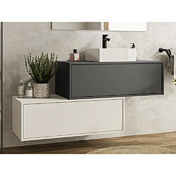 Vente-Unique Meuble de salle de bain suspendu gris anthracite et blanc avec simple vasque carrée et deux tiroirs - 94 cm - TEANA II