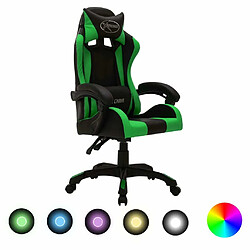 Maison Chic Fauteuil de jeux vidéo avec LED,Fauteuil Gamer du Bureau RVB Vert et noir Similicuir -MN14781