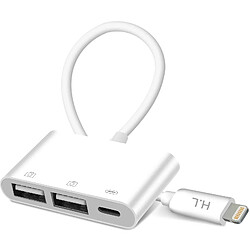 Avizar Adaptateur iPhone / iPad Lightning vers 2 USB et Lightning Charge Compact Blanc