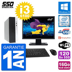 PC HP ProDesk 400 G4 SFF Ecran 22" i3-6100 RAM 16Go SSD 120Go Windows 10 Wifi - Occasion